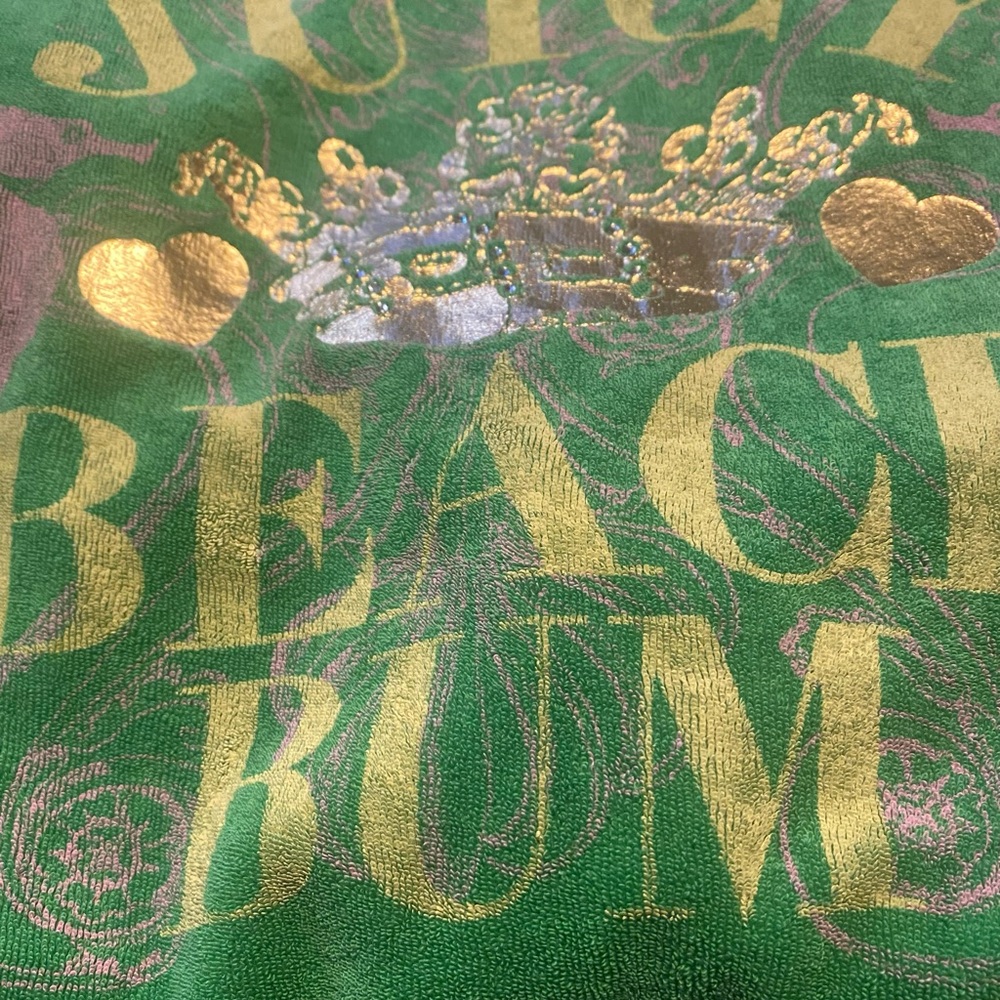 Juicy Couture Vintage Sz S Green Terry Cloth Hoodie w Gold & Crystal Design - Picture 14 of 15